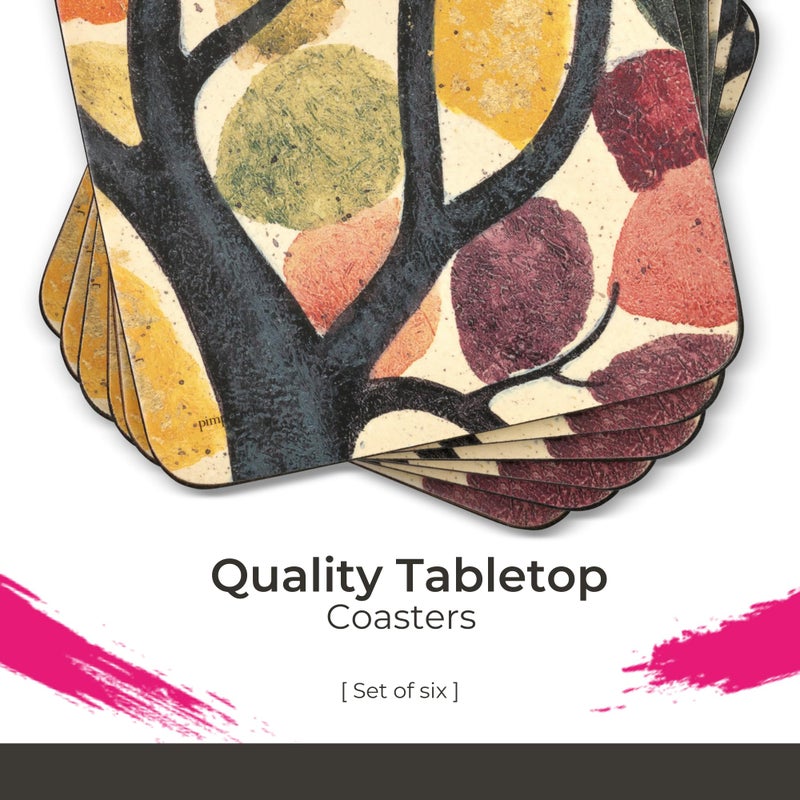 Pimpernel Dancing Branches Coasters, Set of 6 - 4"" Square Cork-Backed Board with Artistic Print, Heat & Stain Resistant to 212F, Lacquered Finish Table Protectors Designed in England - Image 3